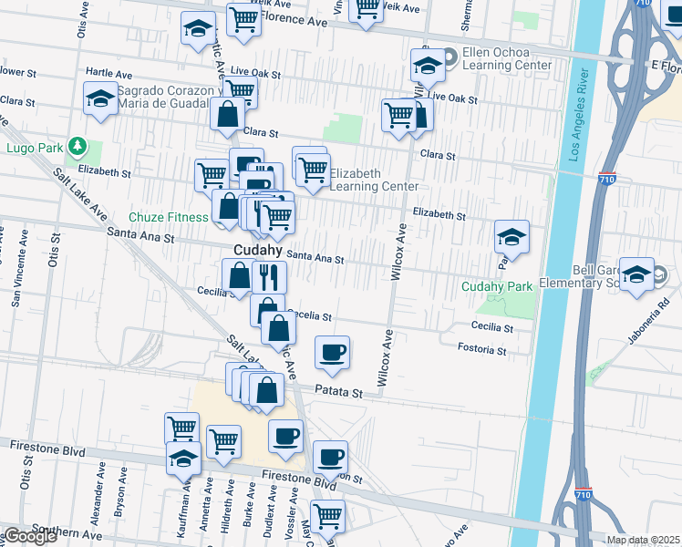 map of restaurants, bars, coffee shops, grocery stores, and more near 8116 Santa Ana Pines in Cudahy