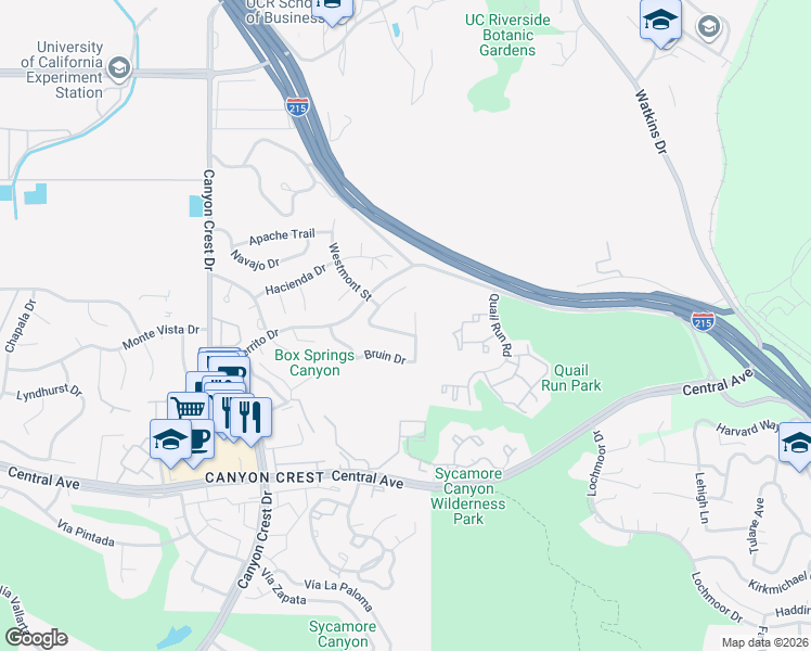 map of restaurants, bars, coffee shops, grocery stores, and more near 545 Athens Street in Riverside