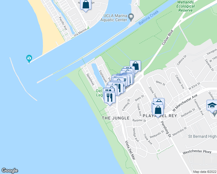 map of restaurants, bars, coffee shops, grocery stores, and more near 6732 Esplanade Street in Los Angeles