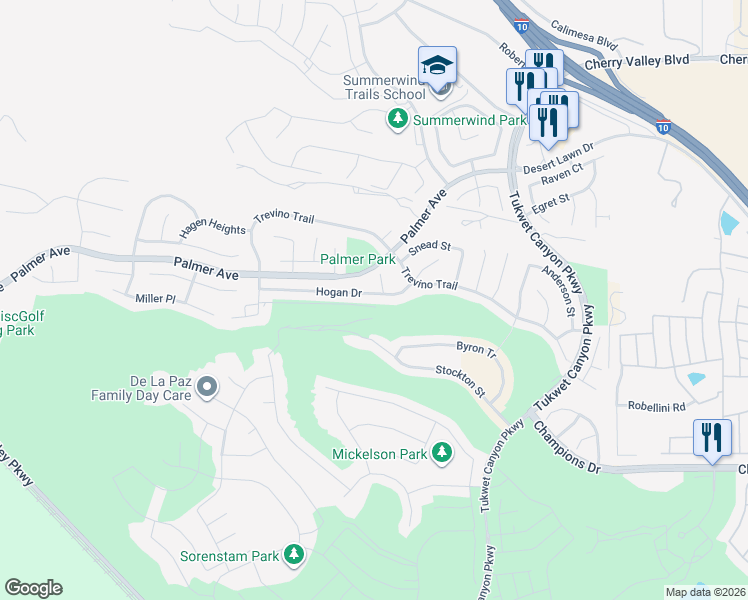 map of restaurants, bars, coffee shops, grocery stores, and more near 35263 Hogan Drive in Beaumont