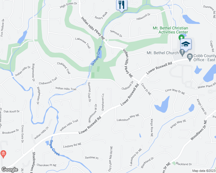 map of restaurants, bars, coffee shops, grocery stores, and more near 390 Woodstone Dr in Marietta