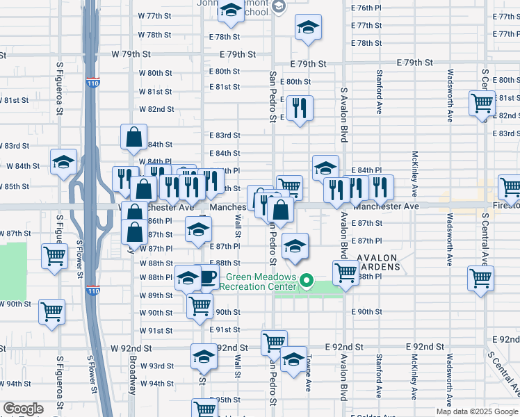 map of restaurants, bars, coffee shops, grocery stores, and more near 232 E Manchester Ave in Los Angeles