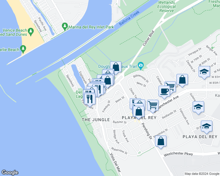 map of restaurants, bars, coffee shops, grocery stores, and more near 328 Culver Boulevard in Los Angeles