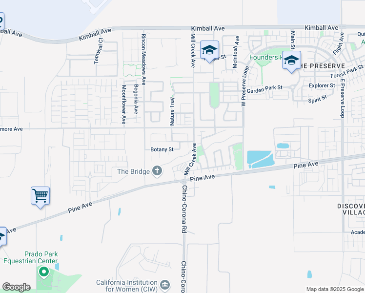 map of restaurants, bars, coffee shops, grocery stores, and more near 16177 Partridge Lane in Chino