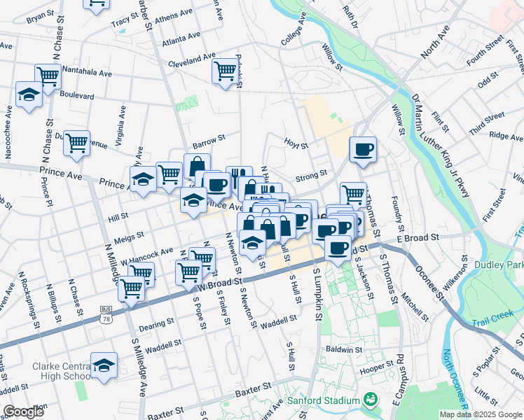 map of restaurants, bars, coffee shops, grocery stores, and more near in Athens