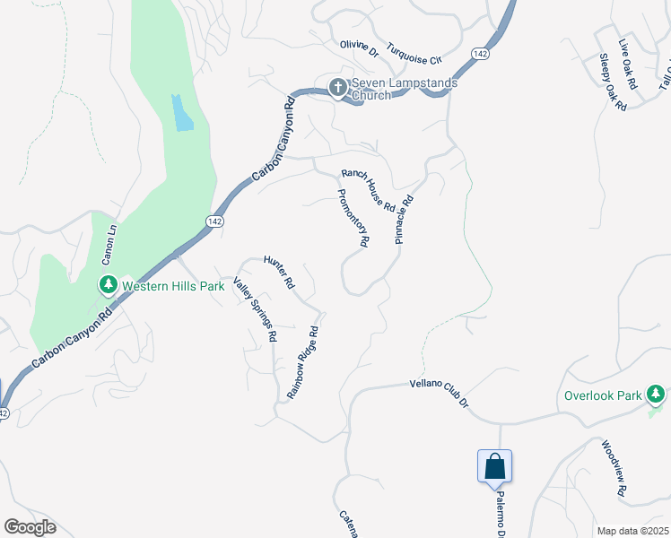 map of restaurants, bars, coffee shops, grocery stores, and more near 16150 Promontory Road in Chino Hills