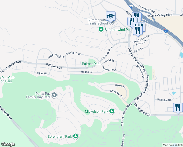 map of restaurants, bars, coffee shops, grocery stores, and more near 35263 Hogan Drive in Beaumont