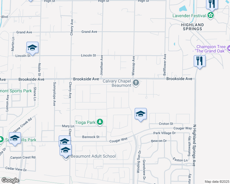 map of restaurants, bars, coffee shops, grocery stores, and more near 1413 Ellerg Way in Beaumont