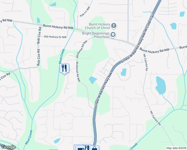map of restaurants, bars, coffee shops, grocery stores, and more near 2451 Tuxedo Lane in Marietta