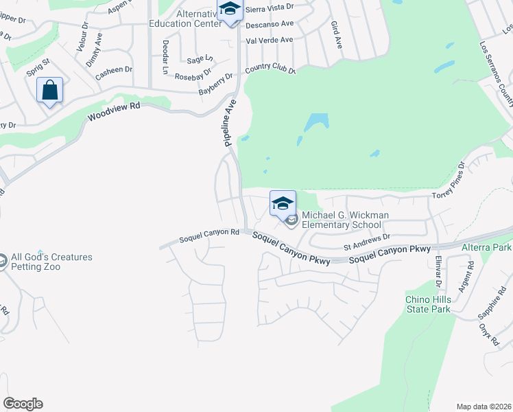 map of restaurants, bars, coffee shops, grocery stores, and more near 16157 Singing Hills Drive in Chino Hills