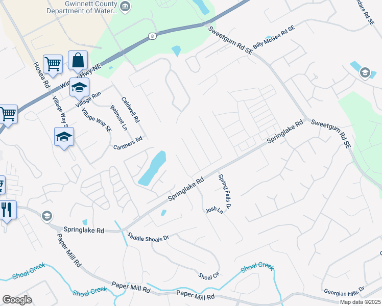 map of restaurants, bars, coffee shops, grocery stores, and more near Ashland Park Ct SE in Lawrenceville