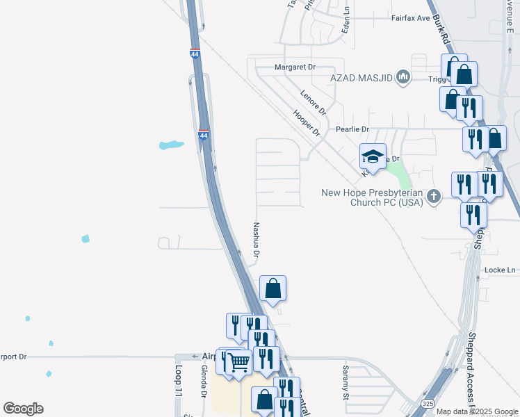 map of restaurants, bars, coffee shops, grocery stores, and more near 31 Blair House Lane in Wichita Falls