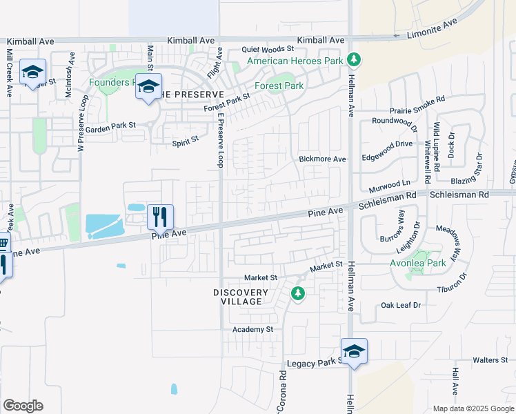map of restaurants, bars, coffee shops, grocery stores, and more near 16172 Huckleberry Avenue in Chino