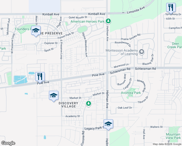 map of restaurants, bars, coffee shops, grocery stores, and more near 8745 Celebration Street in Chino