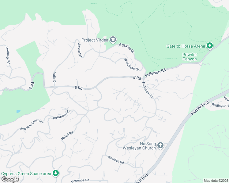 map of restaurants, bars, coffee shops, grocery stores, and more near 1616 Kanola Road in La Habra Heights