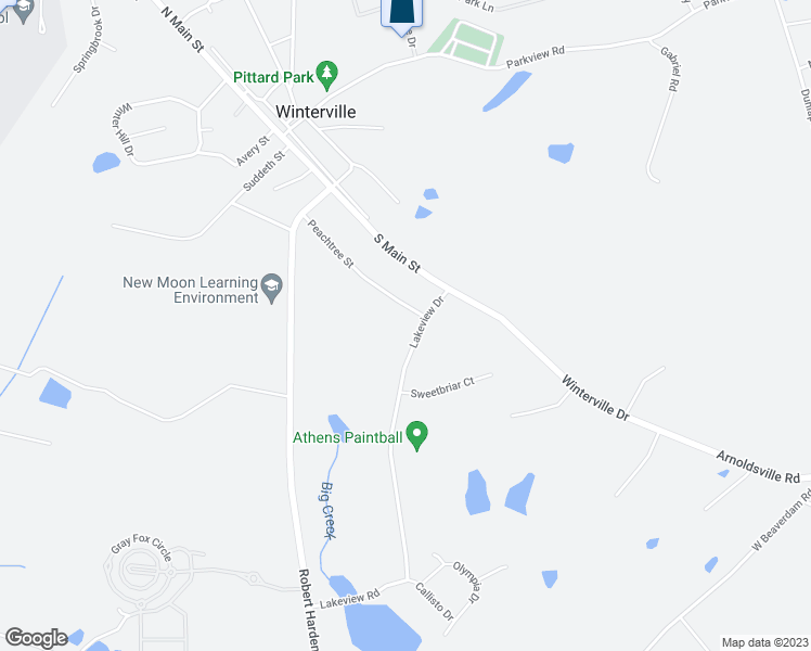 map of restaurants, bars, coffee shops, grocery stores, and more near 200 Lakeview Drive in Winterville