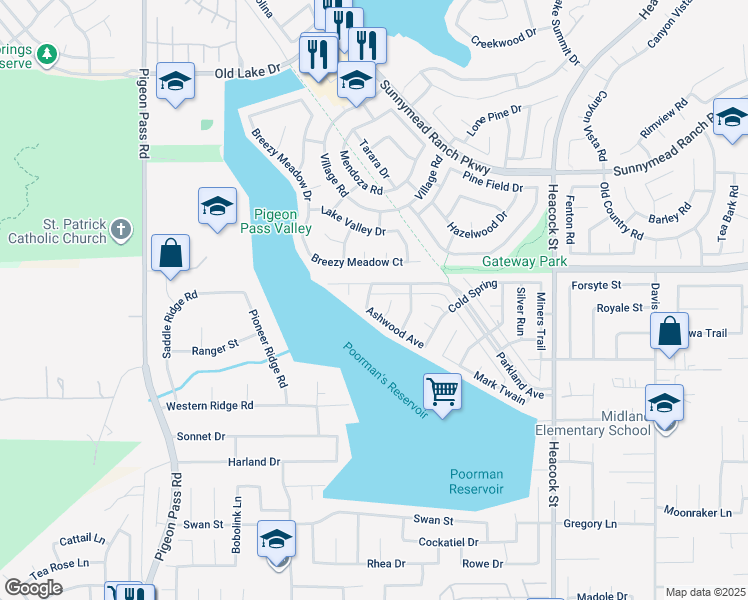 map of restaurants, bars, coffee shops, grocery stores, and more near 11060 Rocky Ridge Road in Moreno Valley