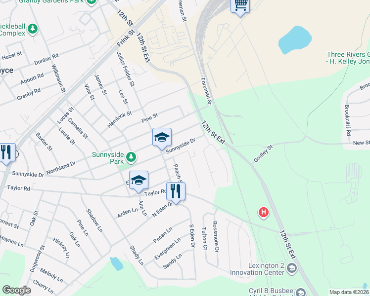 map of restaurants, bars, coffee shops, grocery stores, and more near 1109 Sunnyside Drive in Cayce