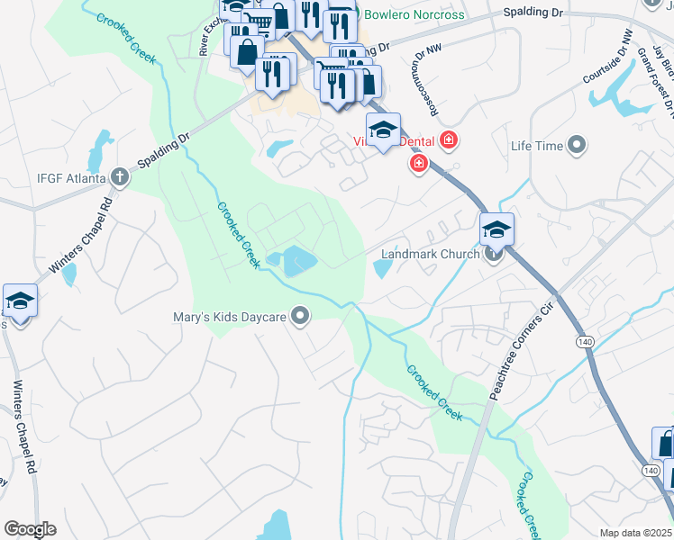 map of restaurants, bars, coffee shops, grocery stores, and more near 6557 Plant Drive Northwest in Norcross