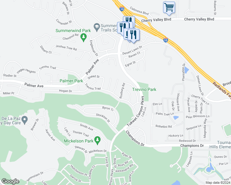 map of restaurants, bars, coffee shops, grocery stores, and more near 11276 Picard Place in Beaumont
