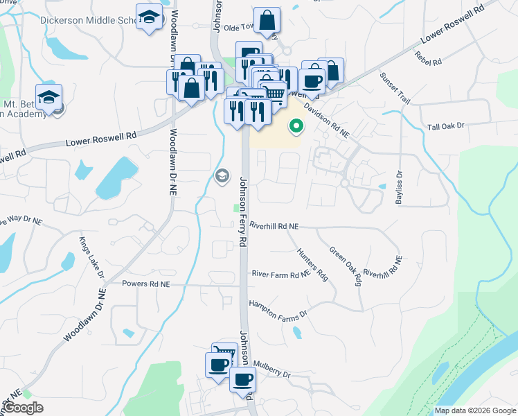 map of restaurants, bars, coffee shops, grocery stores, and more near 4822 Kentwood Drive in Marietta