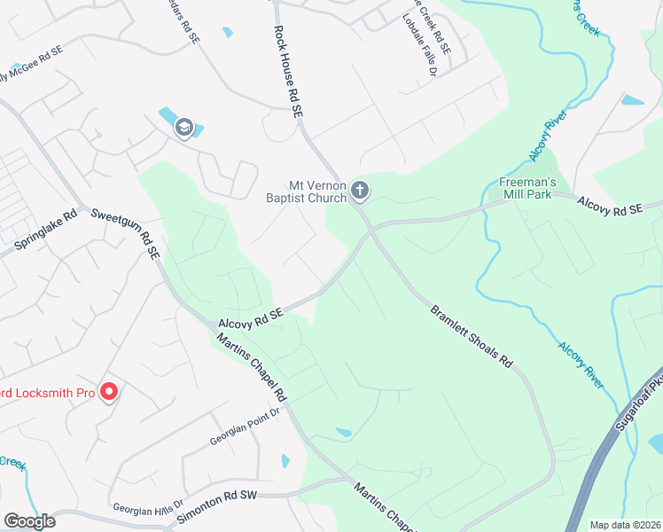 map of restaurants, bars, coffee shops, grocery stores, and more near 1175 Alcovy Road Southeast in Lawrenceville