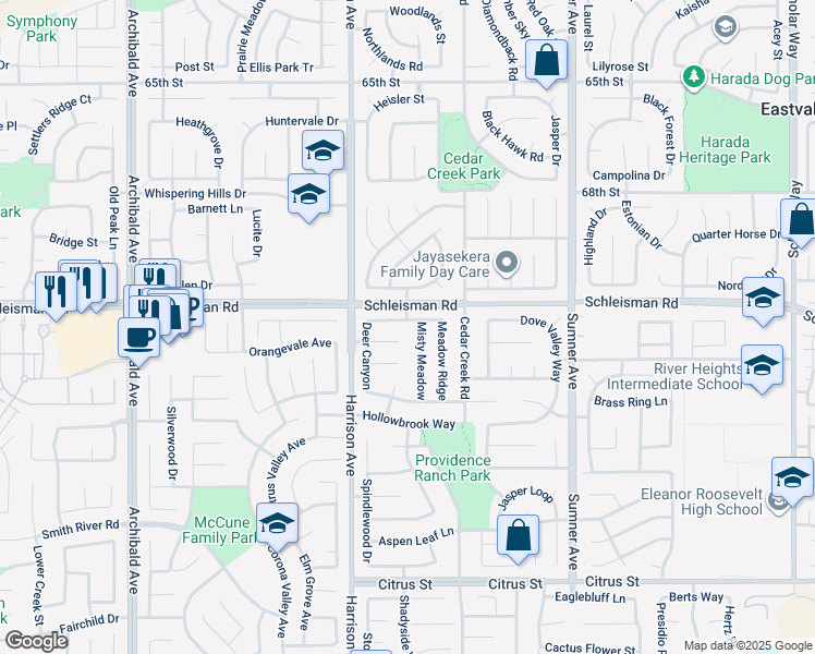 map of restaurants, bars, coffee shops, grocery stores, and more near in Corona
