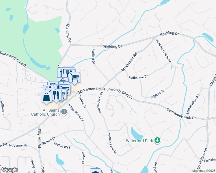 map of restaurants, bars, coffee shops, grocery stores, and more near 2190 Dunwoody Club Drive in Atlanta
