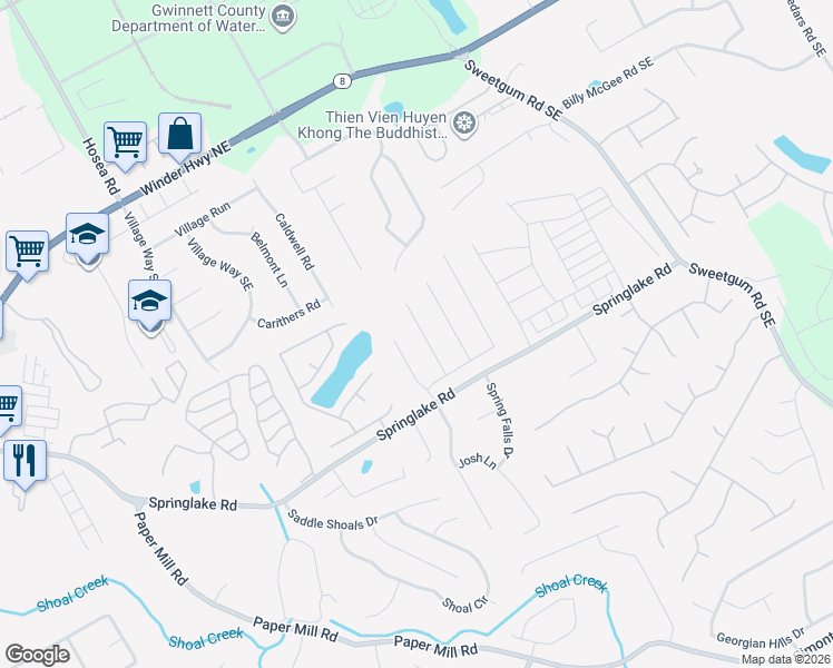 map of restaurants, bars, coffee shops, grocery stores, and more near 197 Ashland Park Court Southeast in Lawrenceville