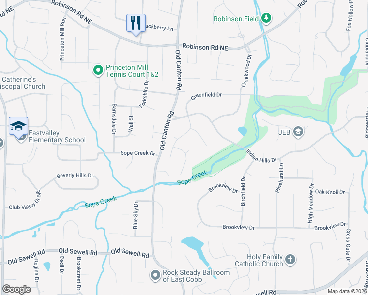 map of restaurants, bars, coffee shops, grocery stores, and more near 333 Greenfield Court in Marietta