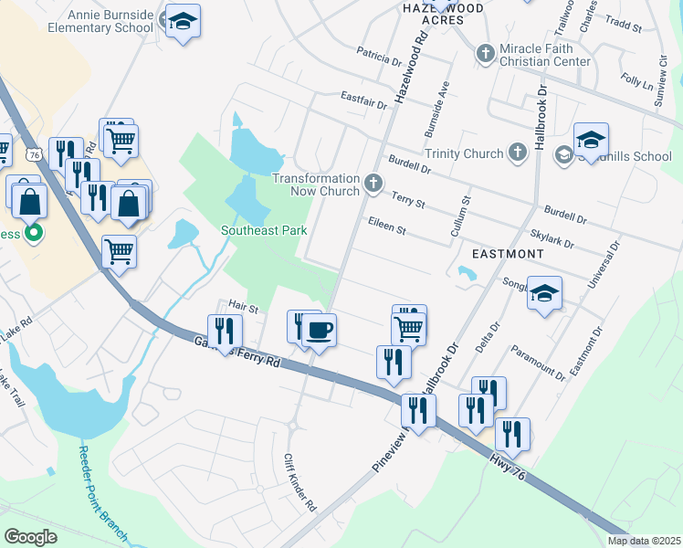 map of restaurants, bars, coffee shops, grocery stores, and more near 1000 Hazelwood Road in Columbia