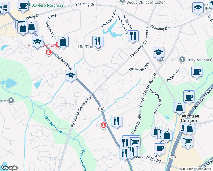 map of restaurants, bars, coffee shops, grocery stores, and more near 3683 Madrid Circle Northwest in Norcross