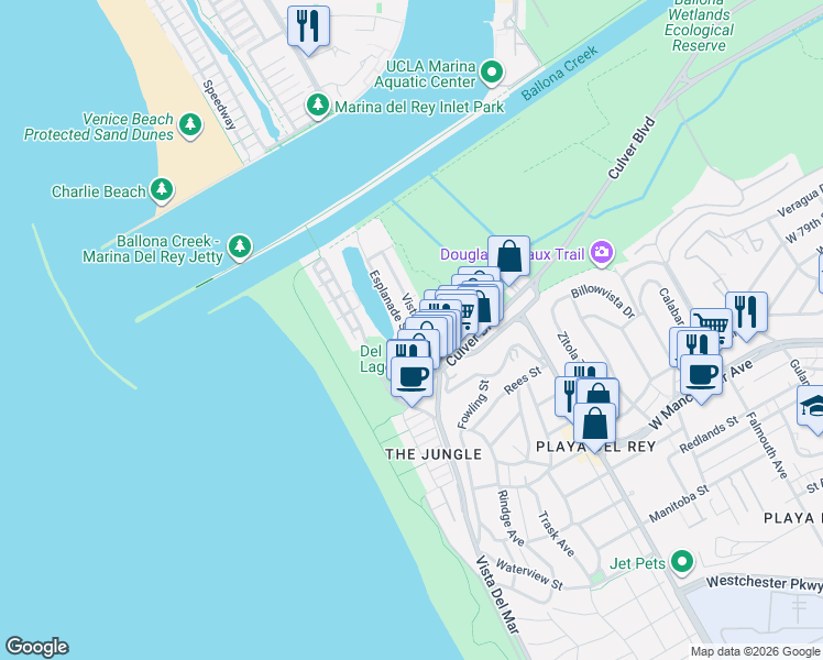 map of restaurants, bars, coffee shops, grocery stores, and more near in Los Angeles County