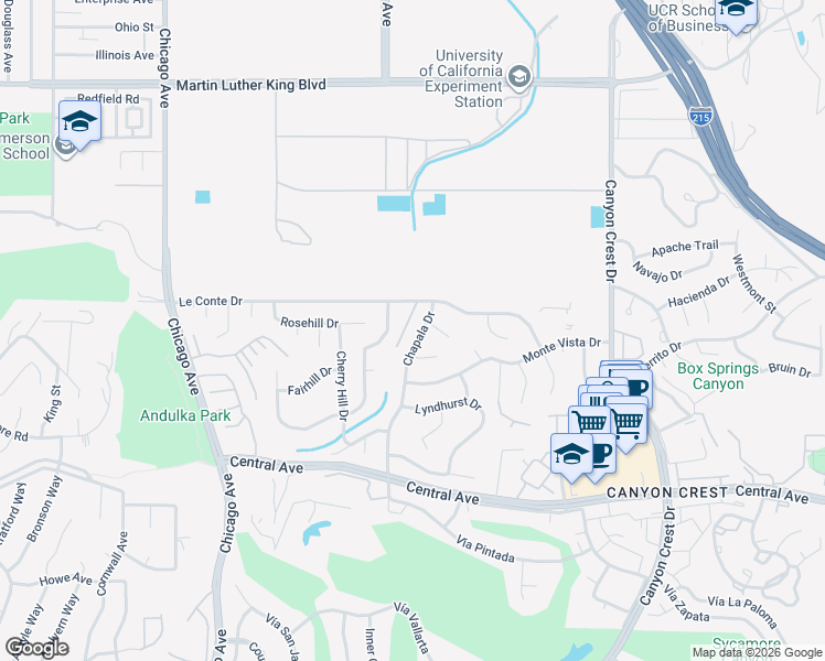 map of restaurants, bars, coffee shops, grocery stores, and more near 4979 Chapala Drive in Riverside
