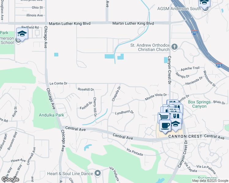 map of restaurants, bars, coffee shops, grocery stores, and more near 4967 Chapala Drive in Riverside