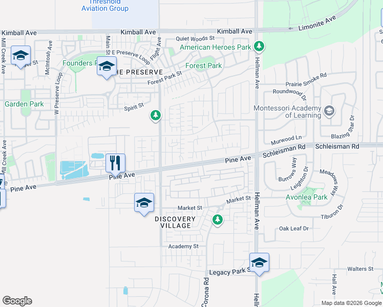 map of restaurants, bars, coffee shops, grocery stores, and more near 16160 Huckleberry Avenue in Chino