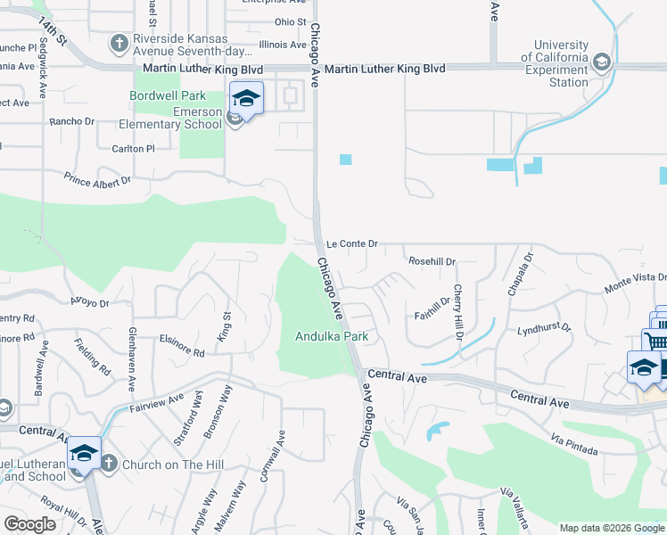 map of restaurants, bars, coffee shops, grocery stores, and more near 5045 Monachello Lane in Riverside