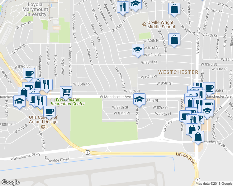 map of restaurants, bars, coffee shops, grocery stores, and more near 6700 West 85th Place in Los Angeles