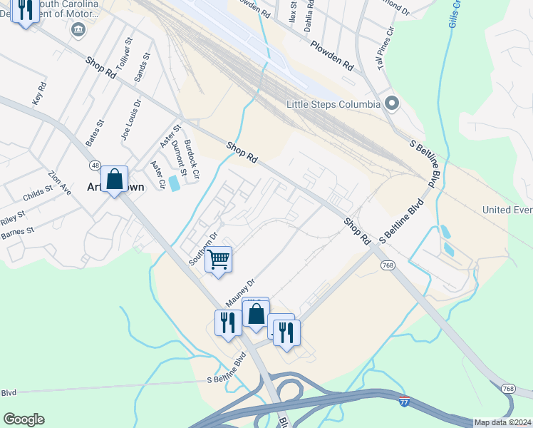 map of restaurants, bars, coffee shops, grocery stores, and more near Unnamed Road in Columbia