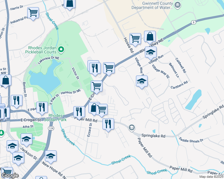 map of restaurants, bars, coffee shops, grocery stores, and more near 261 East Crogan Street in Lawrenceville