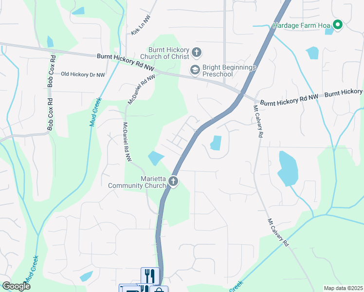 map of restaurants, bars, coffee shops, grocery stores, and more near 260 Hemphill Lane in Marietta