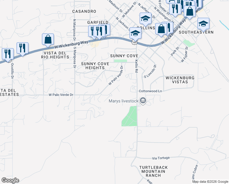 map of restaurants, bars, coffee shops, grocery stores, and more near 665 Chaparral Road in Wickenburg