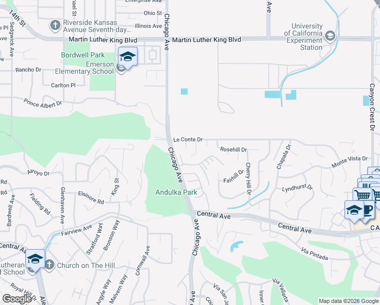 map of restaurants, bars, coffee shops, grocery stores, and more near 5085 Berryhill Place in Riverside