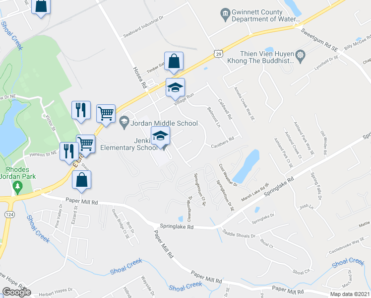 map of restaurants, bars, coffee shops, grocery stores, and more near 451 Camden Circle in Lawrenceville