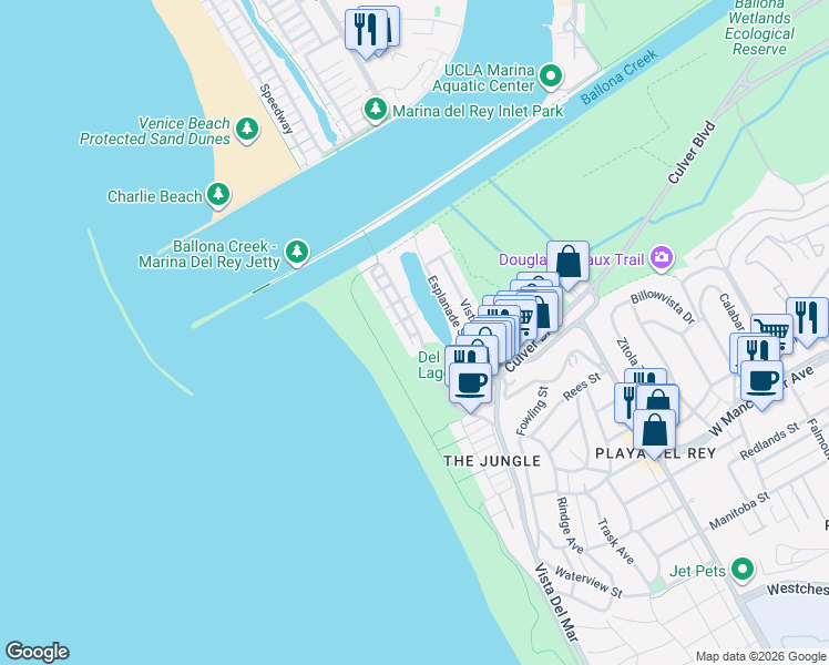 map of restaurants, bars, coffee shops, grocery stores, and more near 8 66th Avenue in Los Angeles