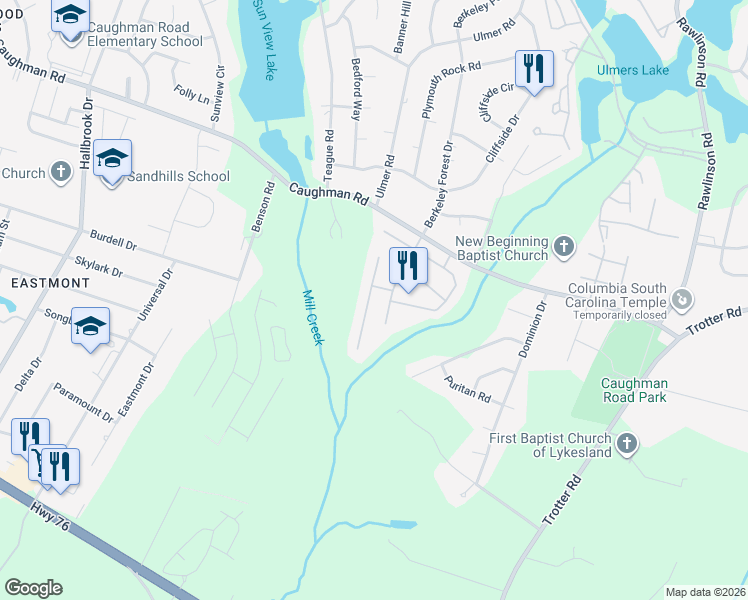 map of restaurants, bars, coffee shops, grocery stores, and more near 451 Guard Tower Lane in Columbia