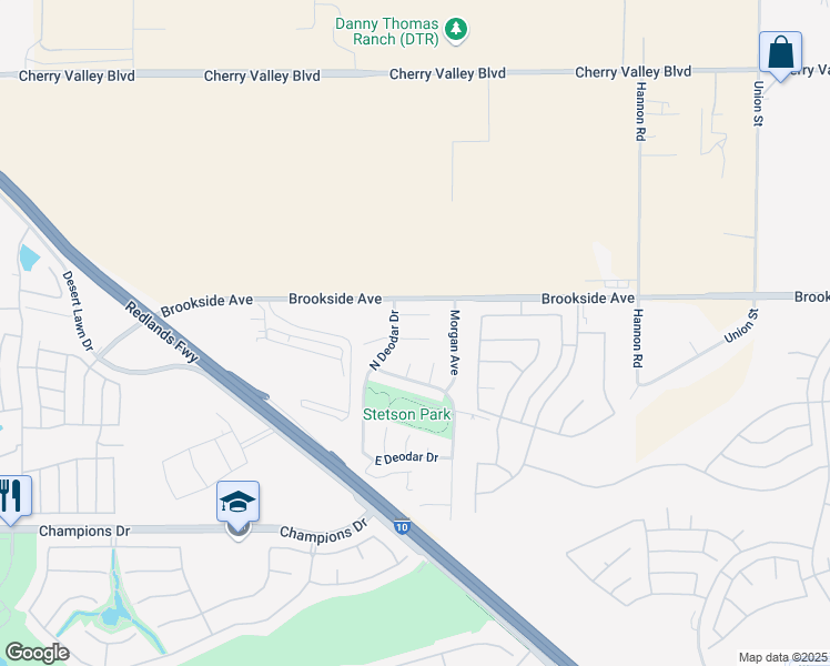 map of restaurants, bars, coffee shops, grocery stores, and more near 1225 Oakhurst Court in Beaumont