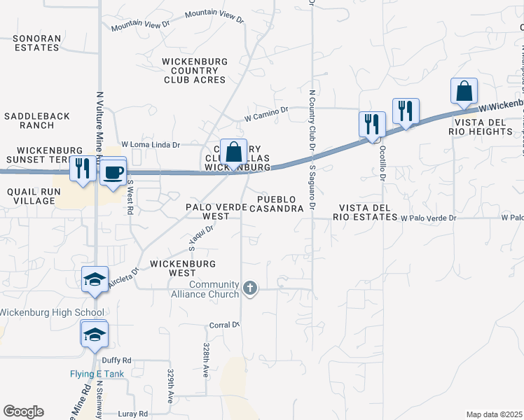 map of restaurants, bars, coffee shops, grocery stores, and more near 425 Falcon Drive in Wickenburg
