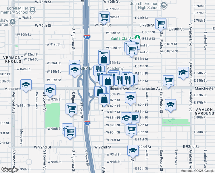 map of restaurants, bars, coffee shops, grocery stores, and more near in Los Angeles
