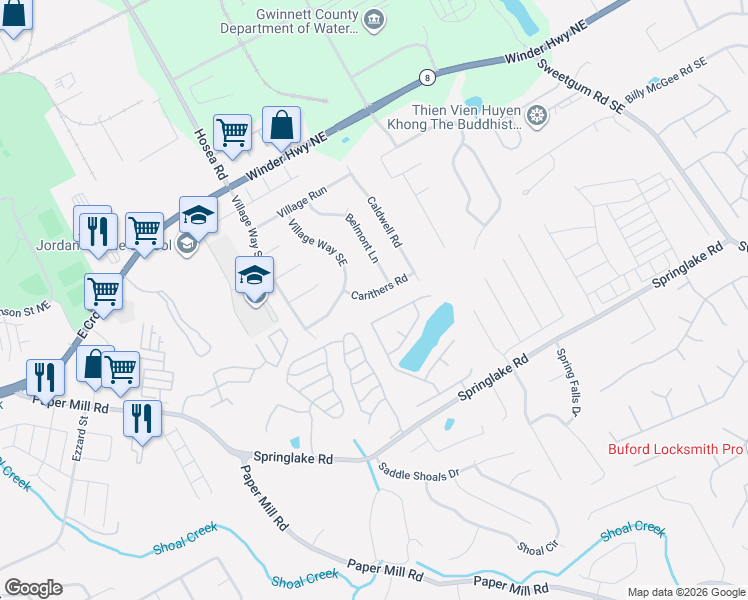 map of restaurants, bars, coffee shops, grocery stores, and more near 365 Cool Weather Drive in Lawrenceville